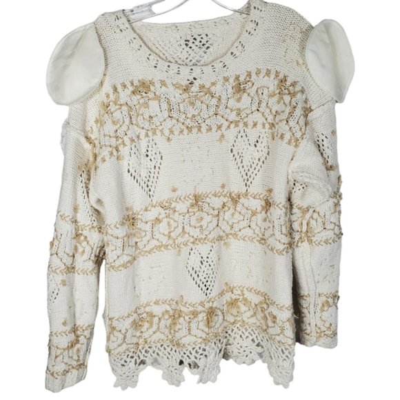 Vintage Express Tricot Hand-knitted Sweater Soft Dressing Boho Open Knit M - Picture 11 of 16